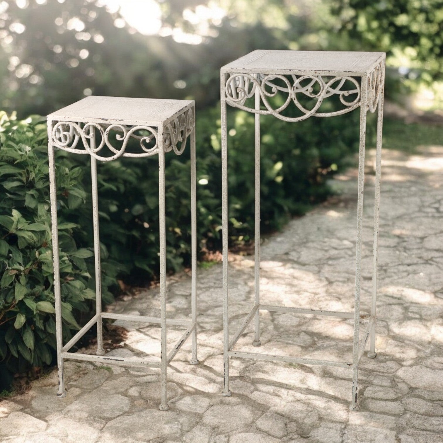66cm Cream Metal Set 2 Plant Stand