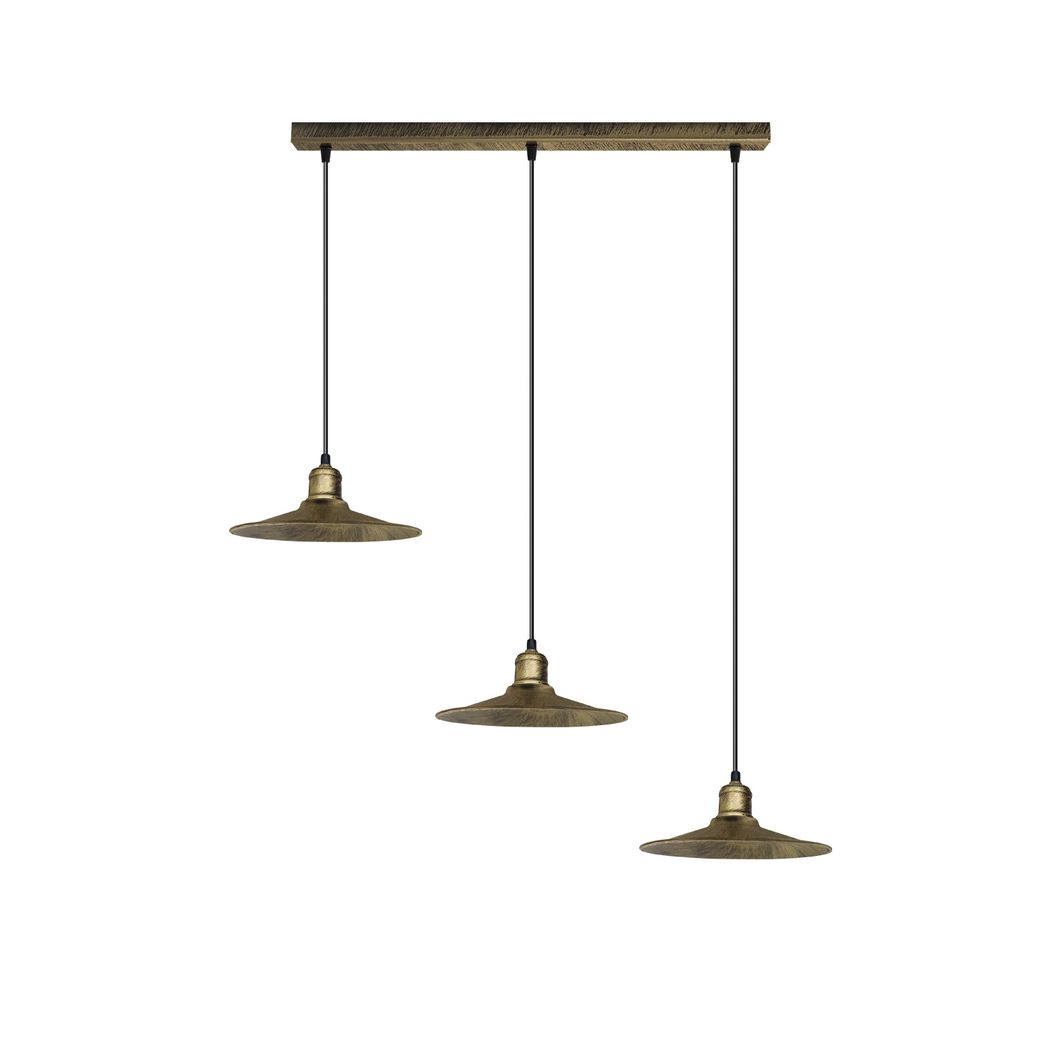 3 Head Vintage Industrial Brushed Brass Ceiling Pendant Easy Fit Light Metal 22cm