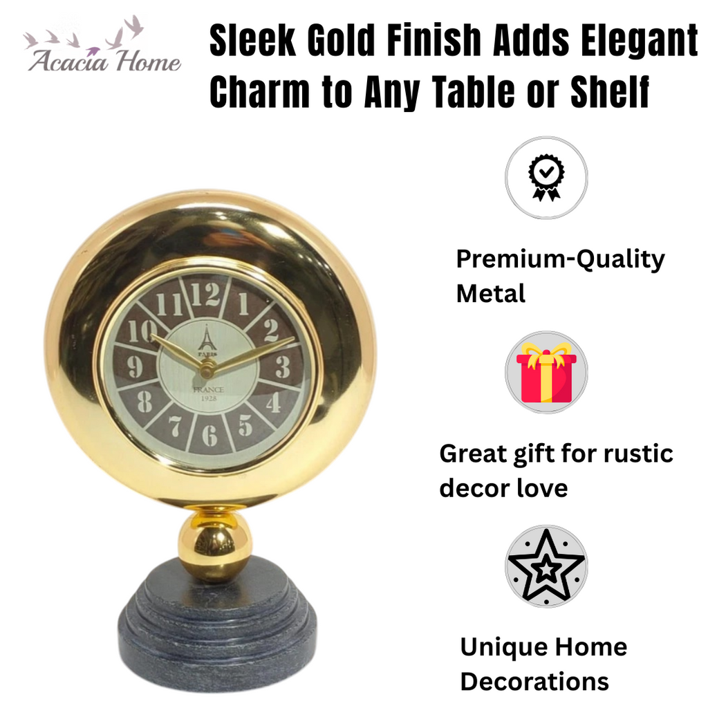 Gold Black Mantel Clock – Elegant Silent Sweep Tabletop Timepiece (25 CM Mantel Clock)