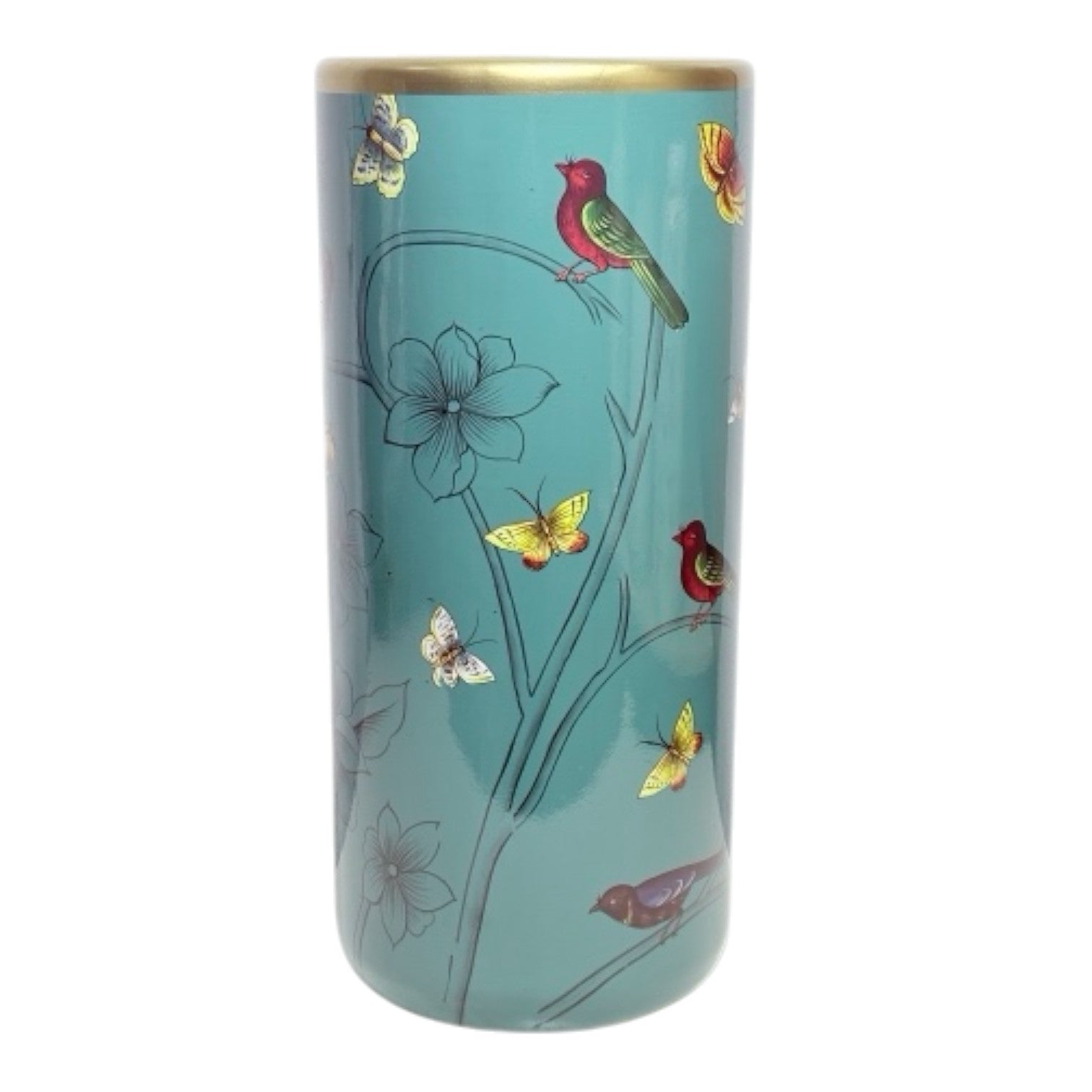 AcaciaHome Ceramic 18” Tall Floral Design Umbrella Stand (Blue Butterfly & Birds Design)