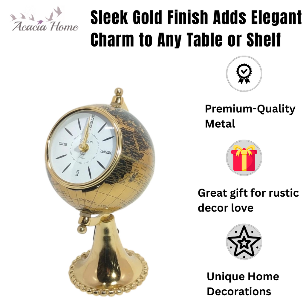 AcaciaHome Black Gold Globe Mantel Clock