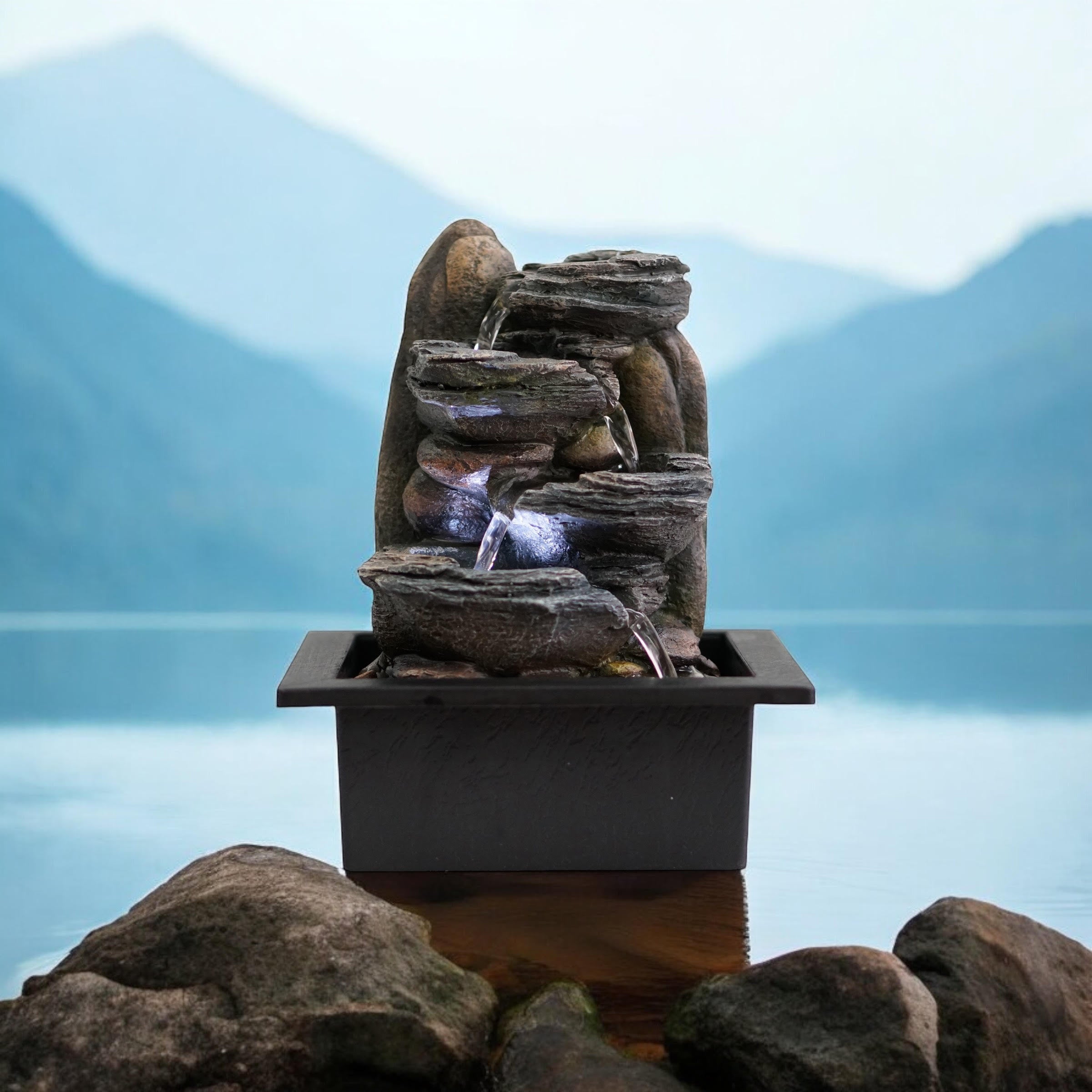 Water Feature Indoor Outdoor LED Fountain (Dark Grey Waterfall)