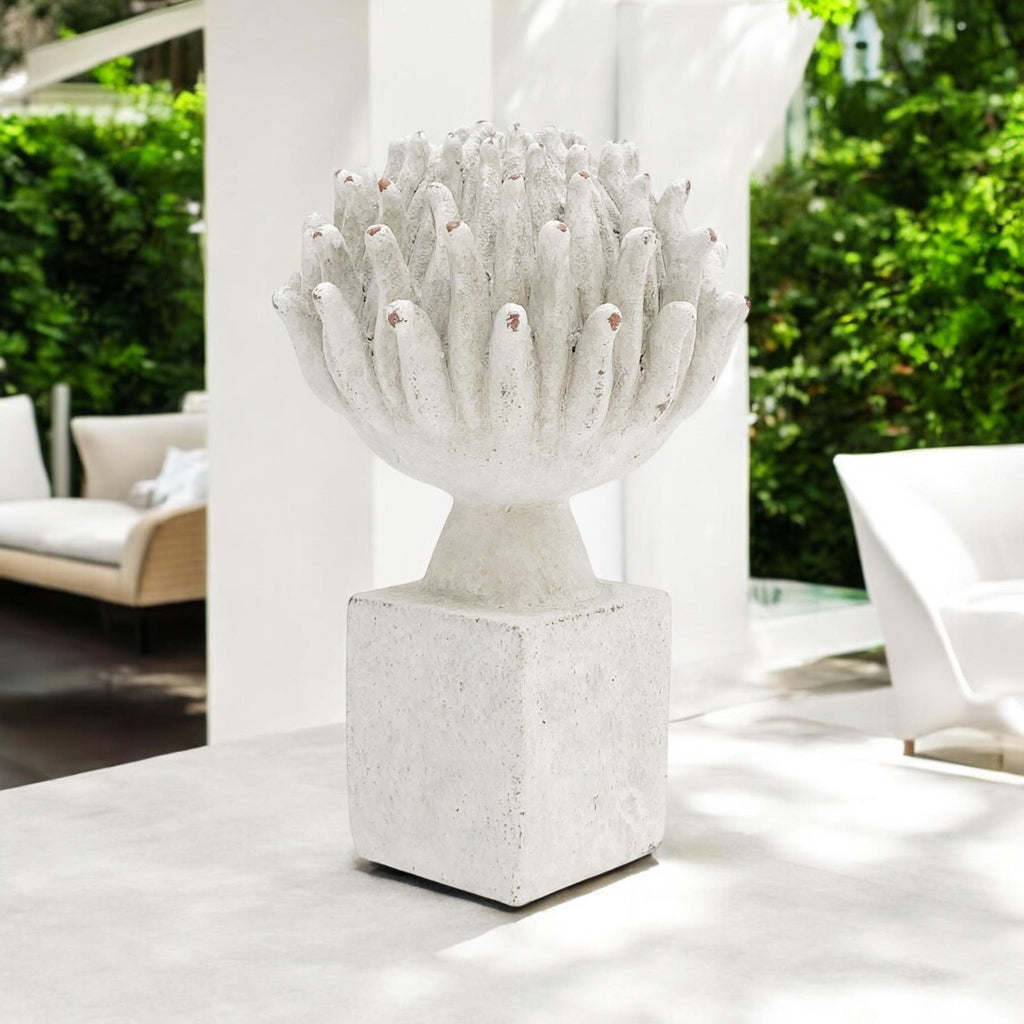 Flower on a Base Garden Ornament Resin Art Sculpture Figurine Stone Look 27cm