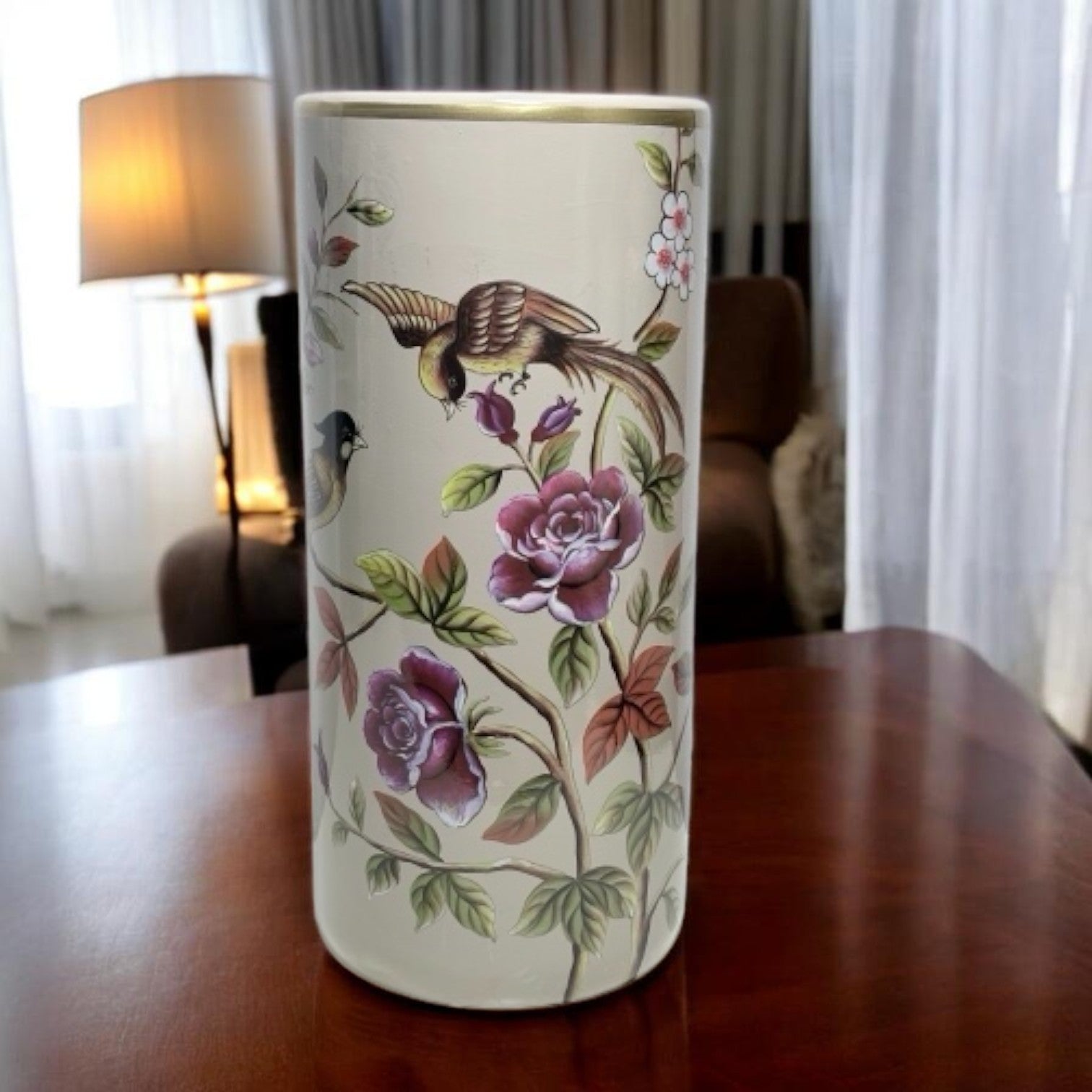 AcaciaHome Ceramic 18” Tall Floral Design Umbrella Stand