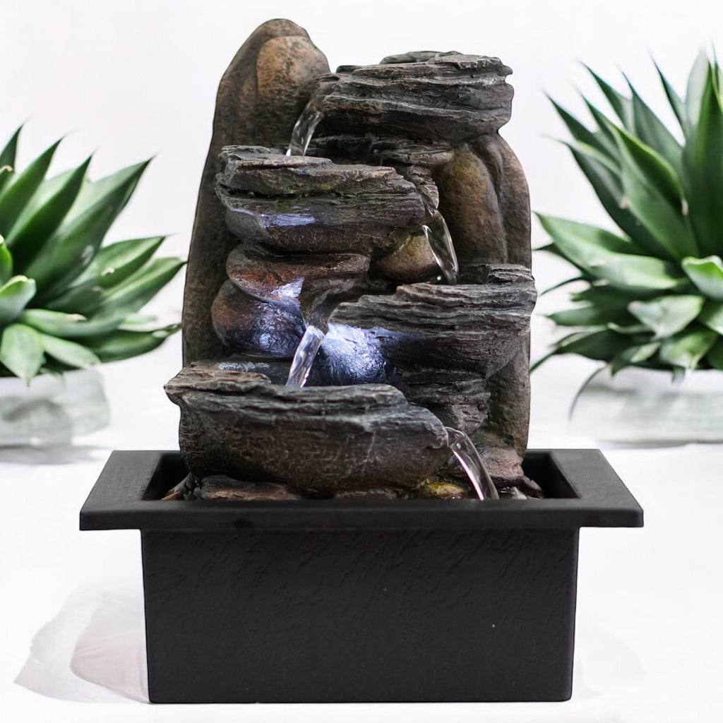 Water Feature Indoor Outdoor LED Fountain (Dark Grey Waterfall)