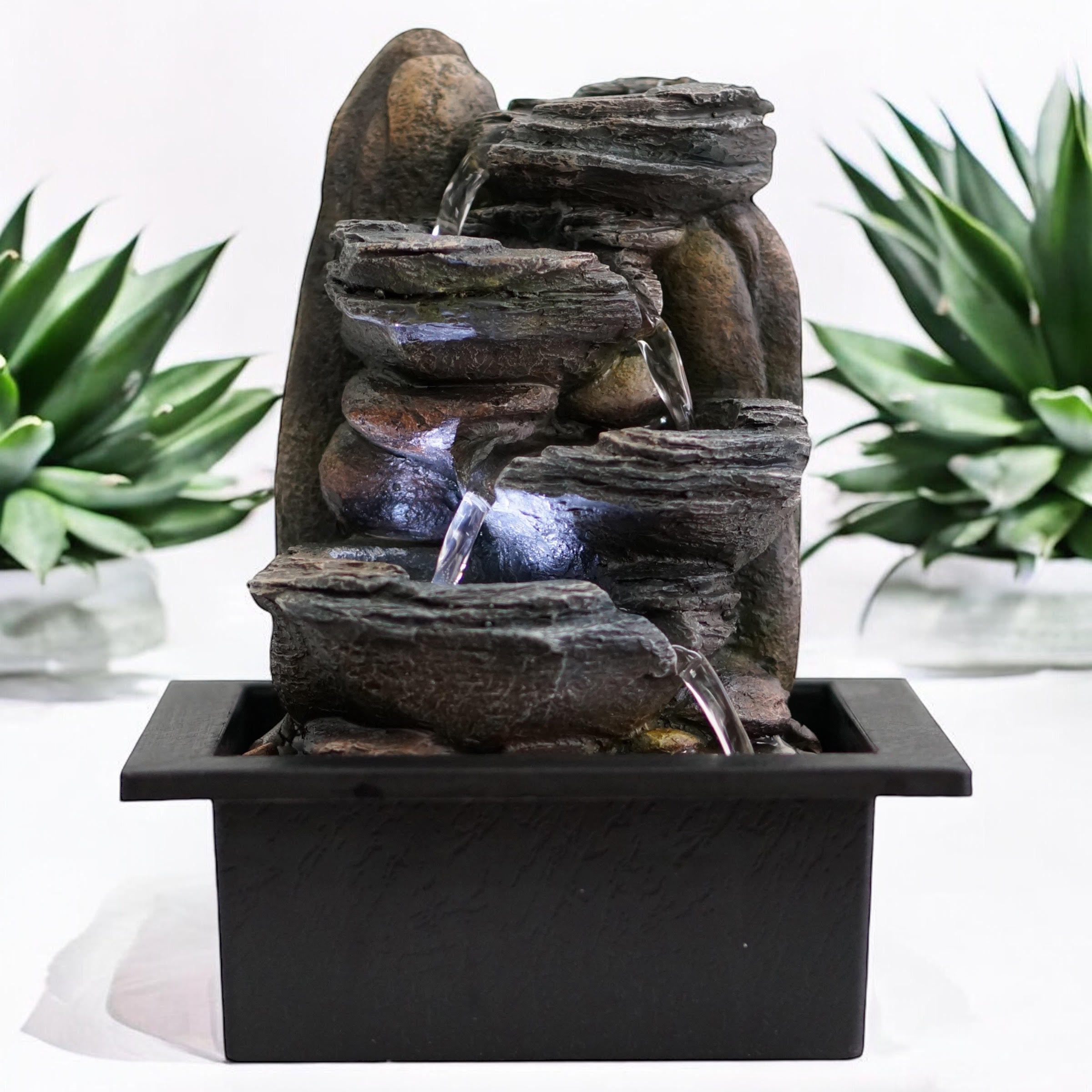 Water Feature Indoor Outdoor LED Fountain (Dark Grey Waterfall)