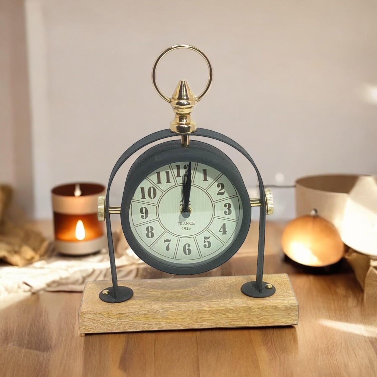 Silent Sweep Black Mantel Clock (23 cm – Arabic Numeral Dial)