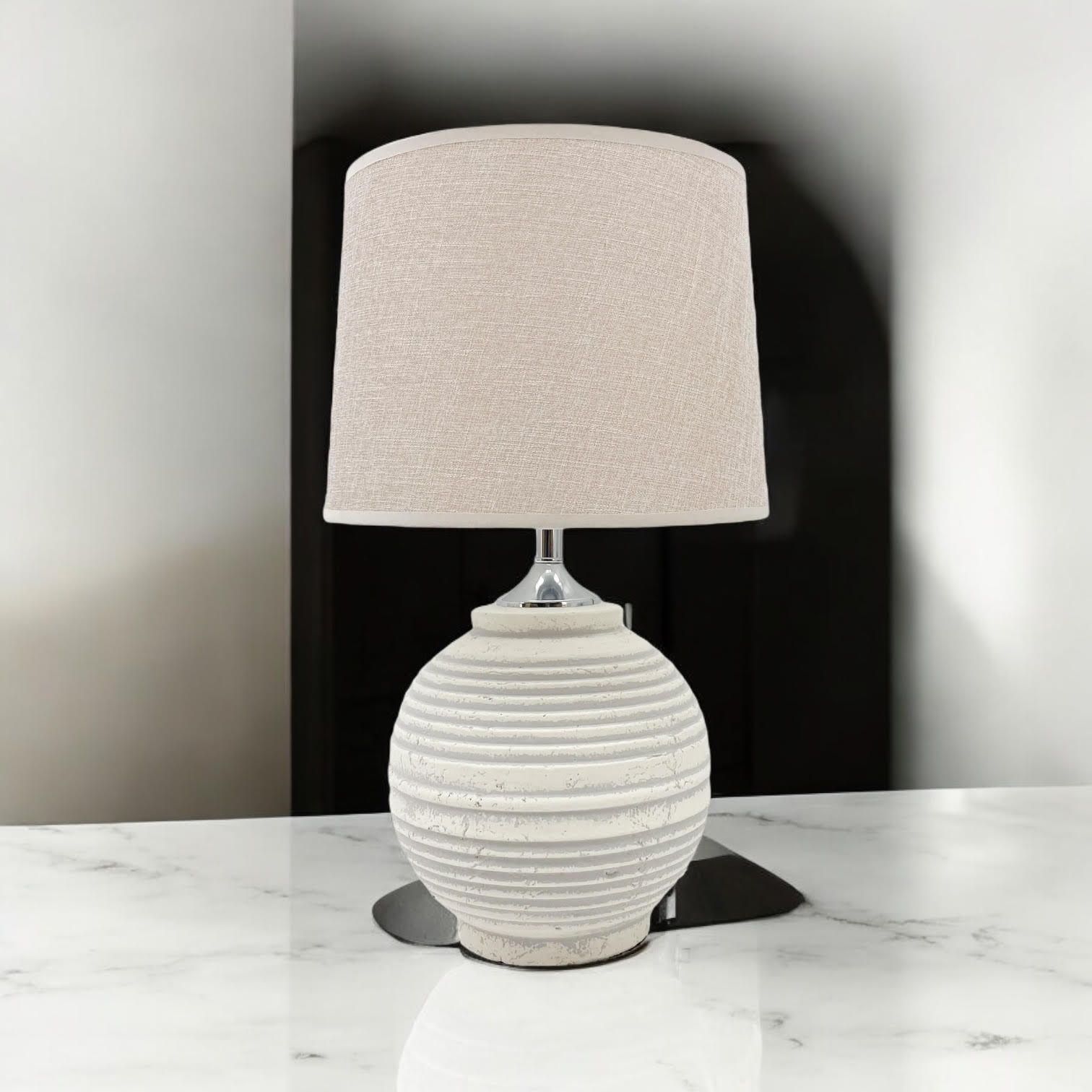 AcaciaHome Elegant Ceramic Table Lamp with Fabric Drum Shade (44cm Cream Lamp)
