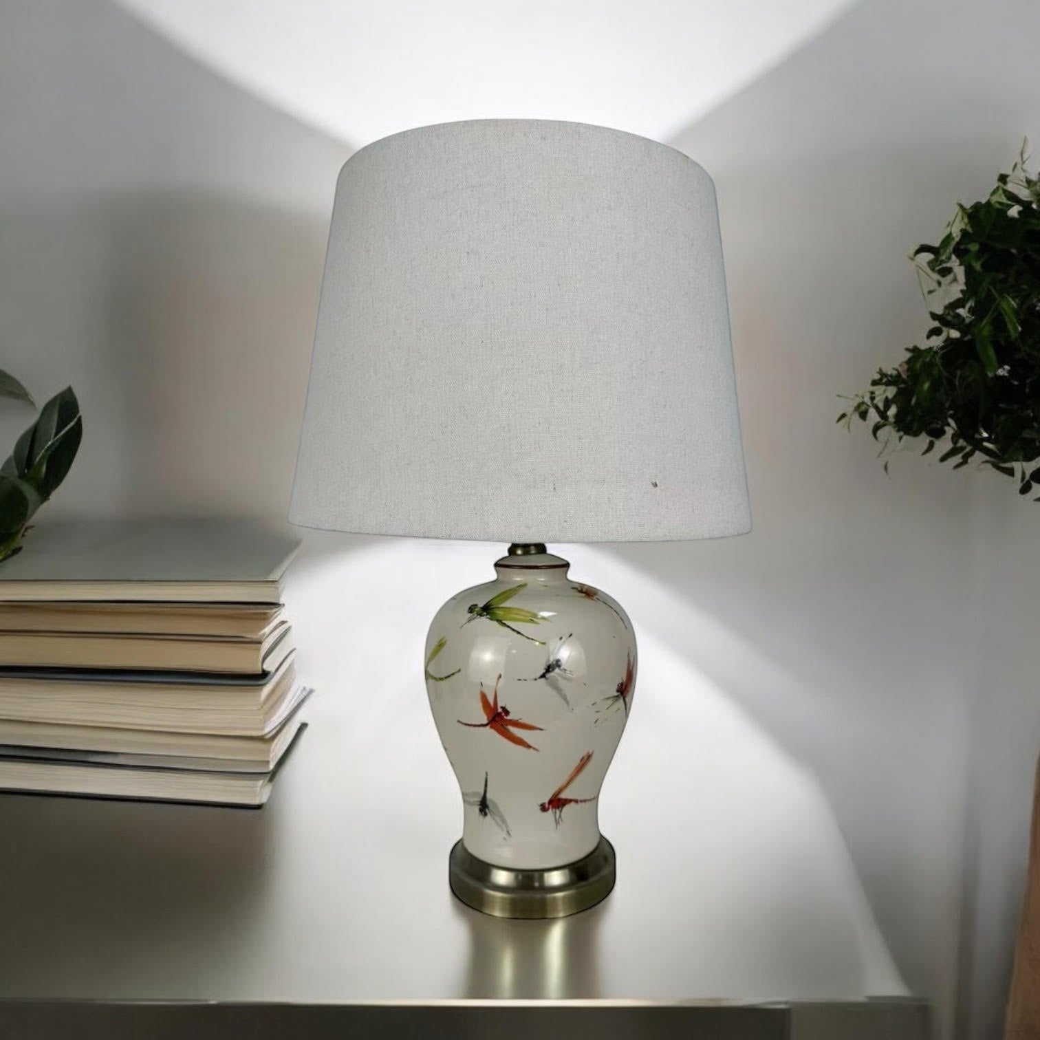 AcaciaHome Oriental Design Large Floral Ceramic Table Lamp with Drum Shade
