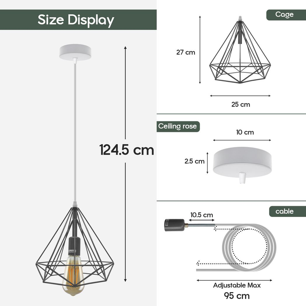 Single Red Vintage Industrial E27 Ceiling Hanging Light Cage Shade Loft Style