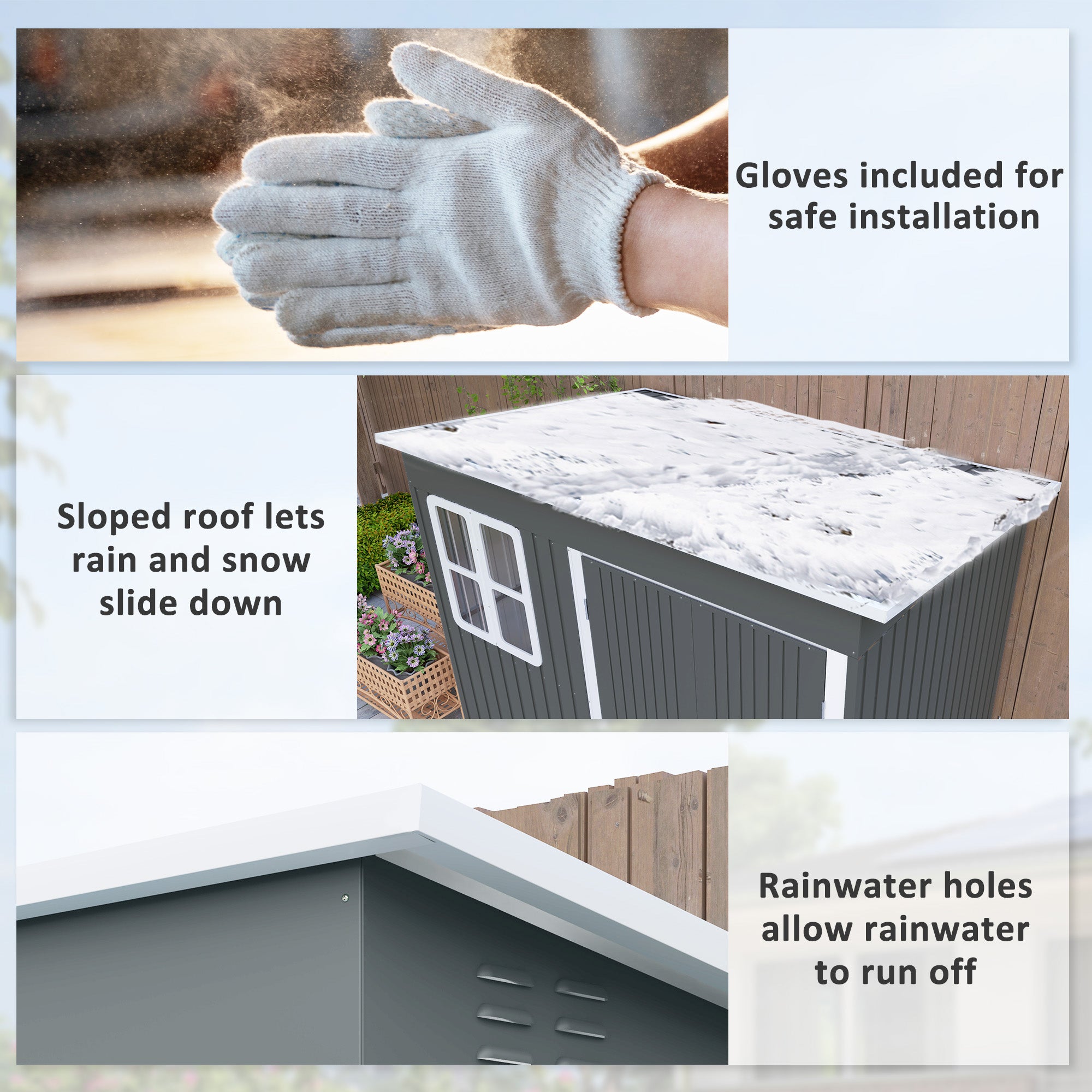 Outsunny 8.5 x 6ft Galvanised Steel Garden Shed with Foundation Kit, Grey