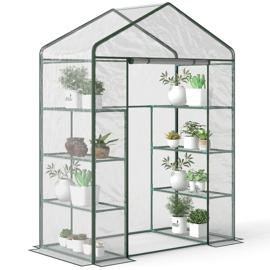 4 Tiers 8 Shelves Metal Frame Walk in Portable Greenhouse 143Lx73Wx195Hcm