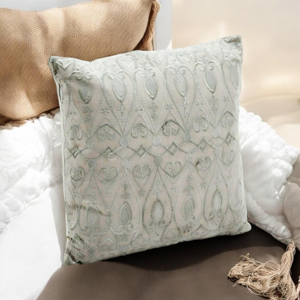 Luxury Stone Washed Green Cushion Cover, 40 x 40 cm – Elegant Home Décor Cushion