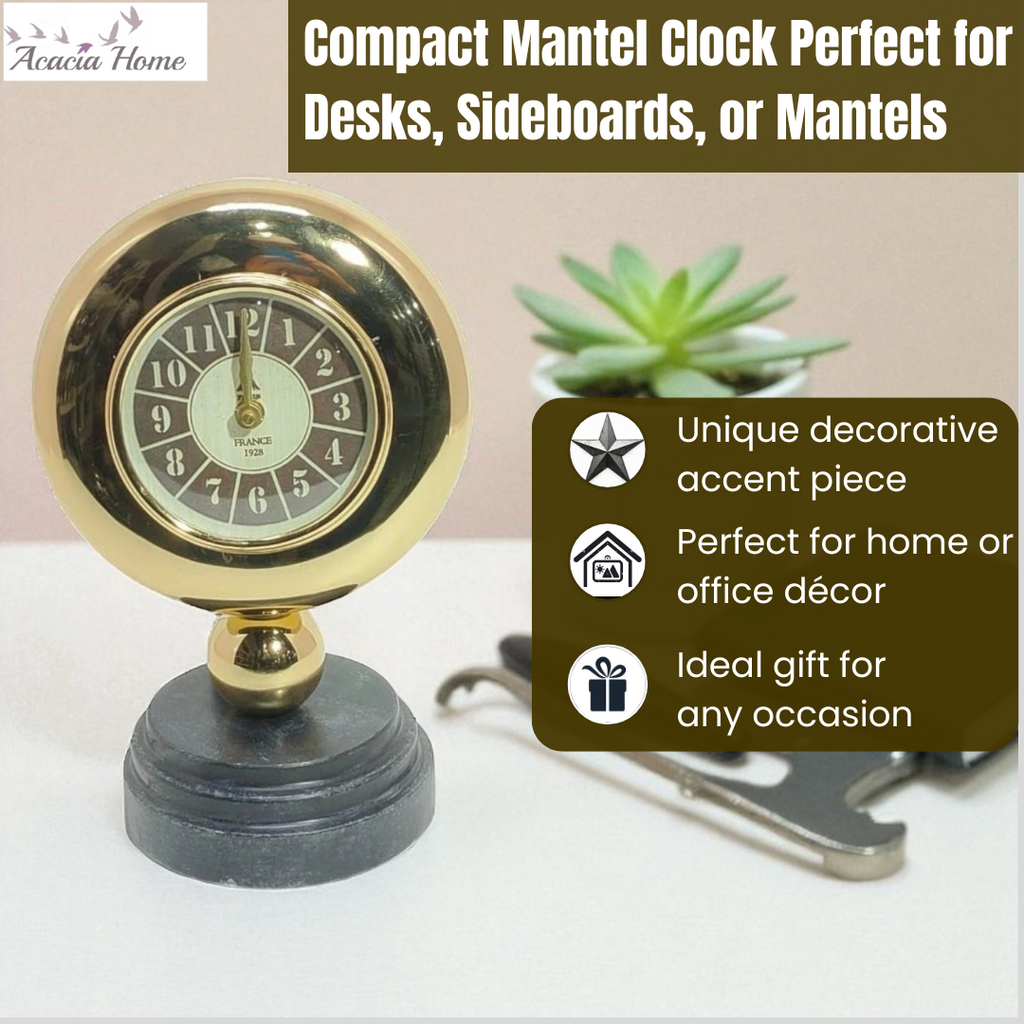 Gold Black Mantel Clock – Elegant Silent Sweep Tabletop Timepiece (30CM Mantel Clock)