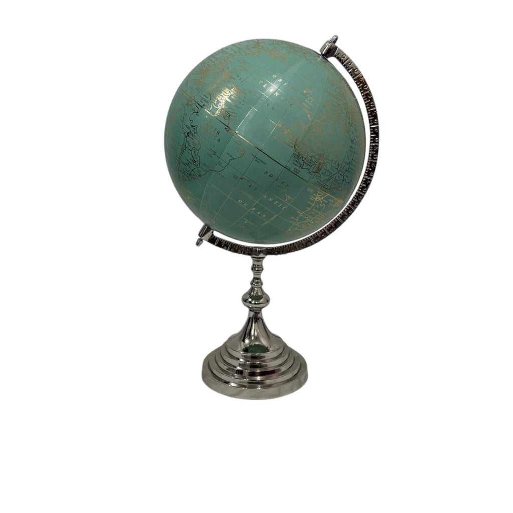 World Globe on Nickel Stand 53cm Tall - 33cm Diameter Map