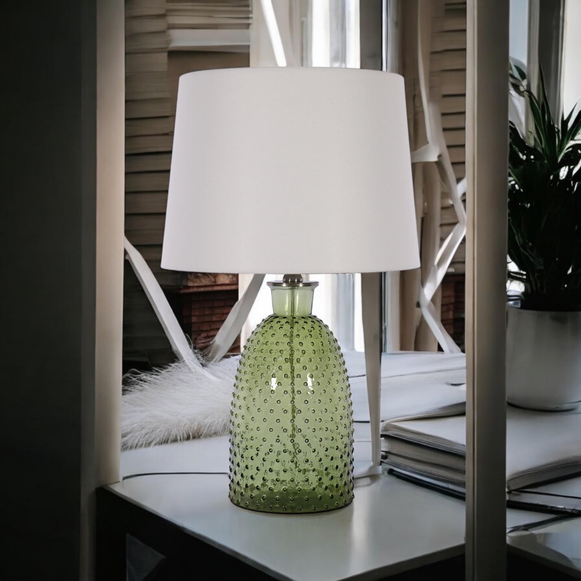 AcaciaHome Cream Ceramic Table Lamp with Drum Shade (Leaf Vase - 63cm Shade)