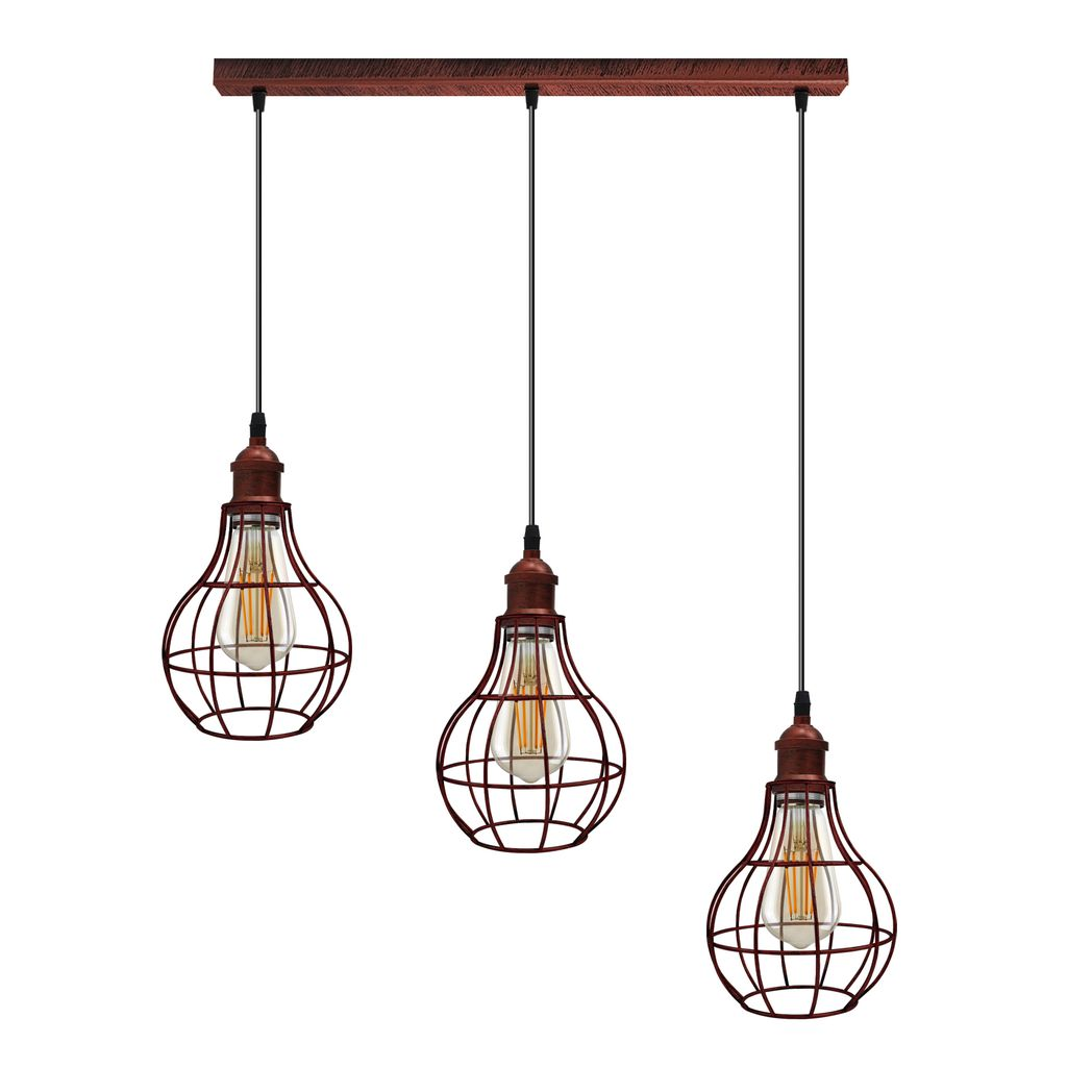 Vintage Rustic Red 3 Head Reactangle Base Pendant Light Cord Light E27 Base