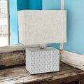 Art Deco Cream-Grey Cement Table Lamp with Diamond Pattern & Off-white Fabric
