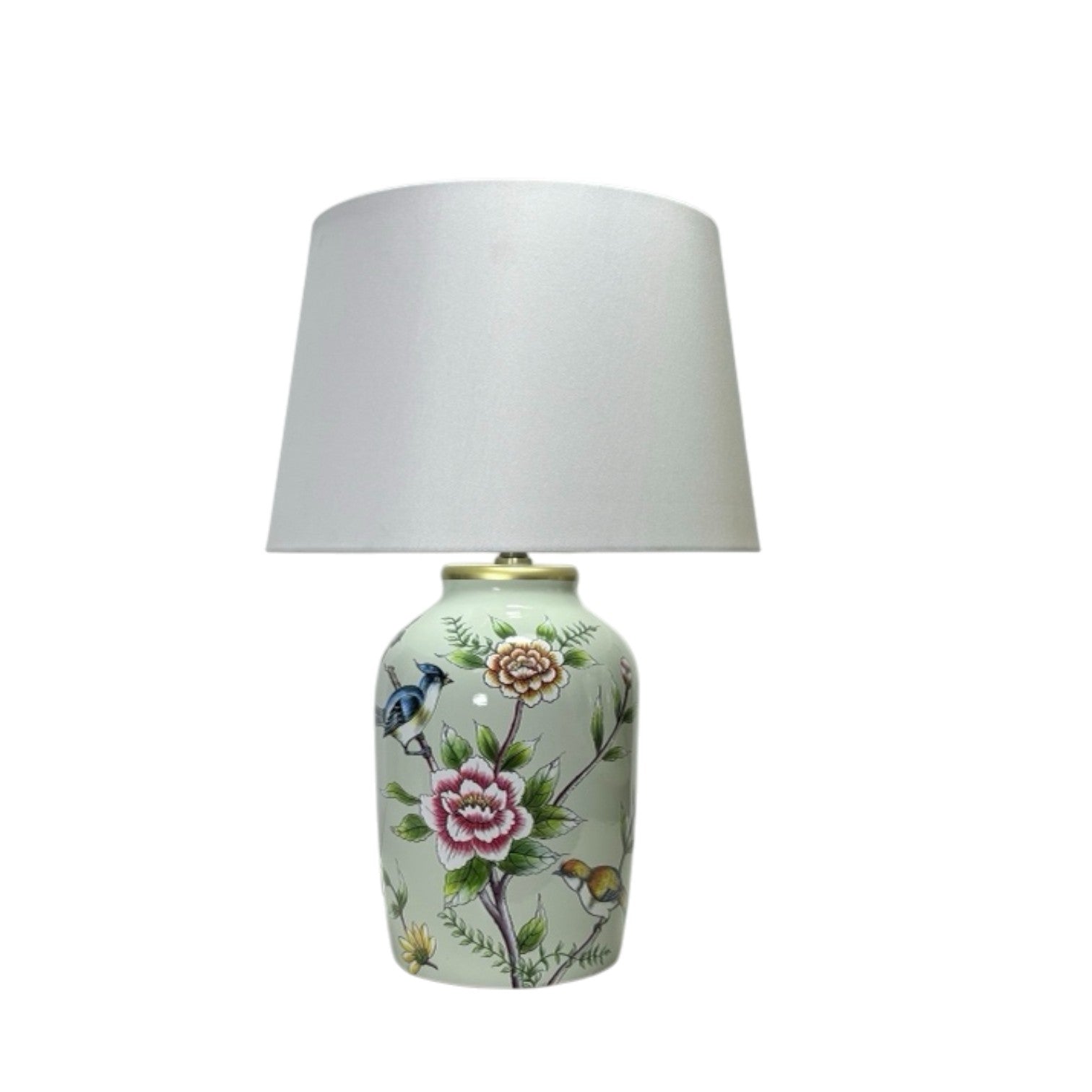 AcaciaHome 44cm Large Floral Ceramic Table Lamp with White Drum Shade