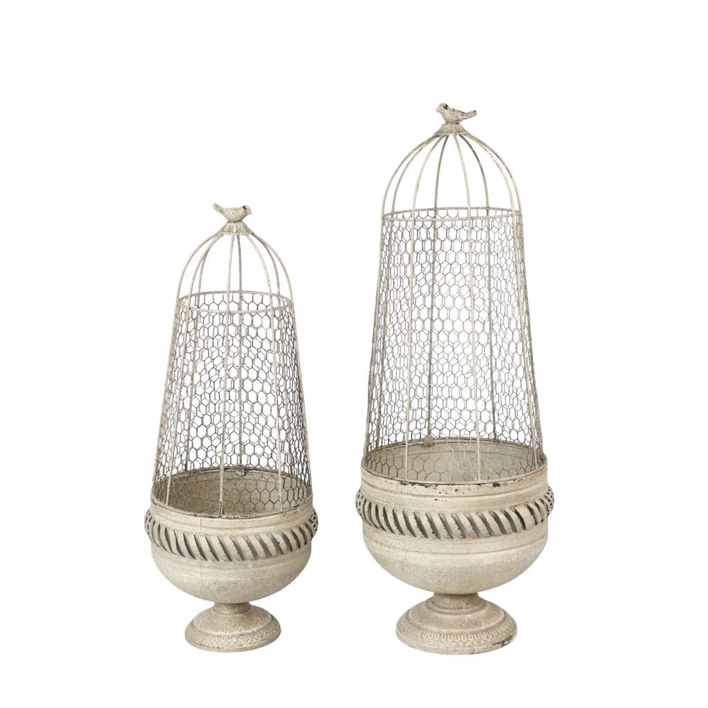 83/70cm Cream Metal Set 2 Plant Stands