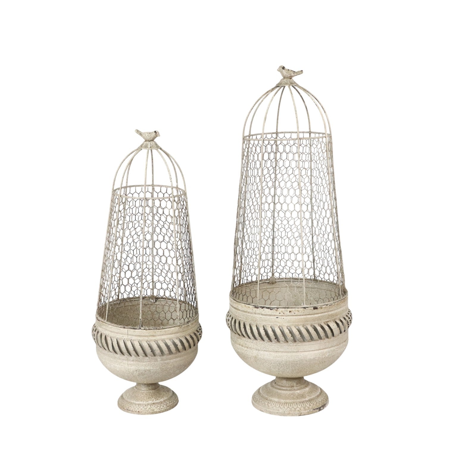 83/70cm Cream Metal Set 2 Plant Stands