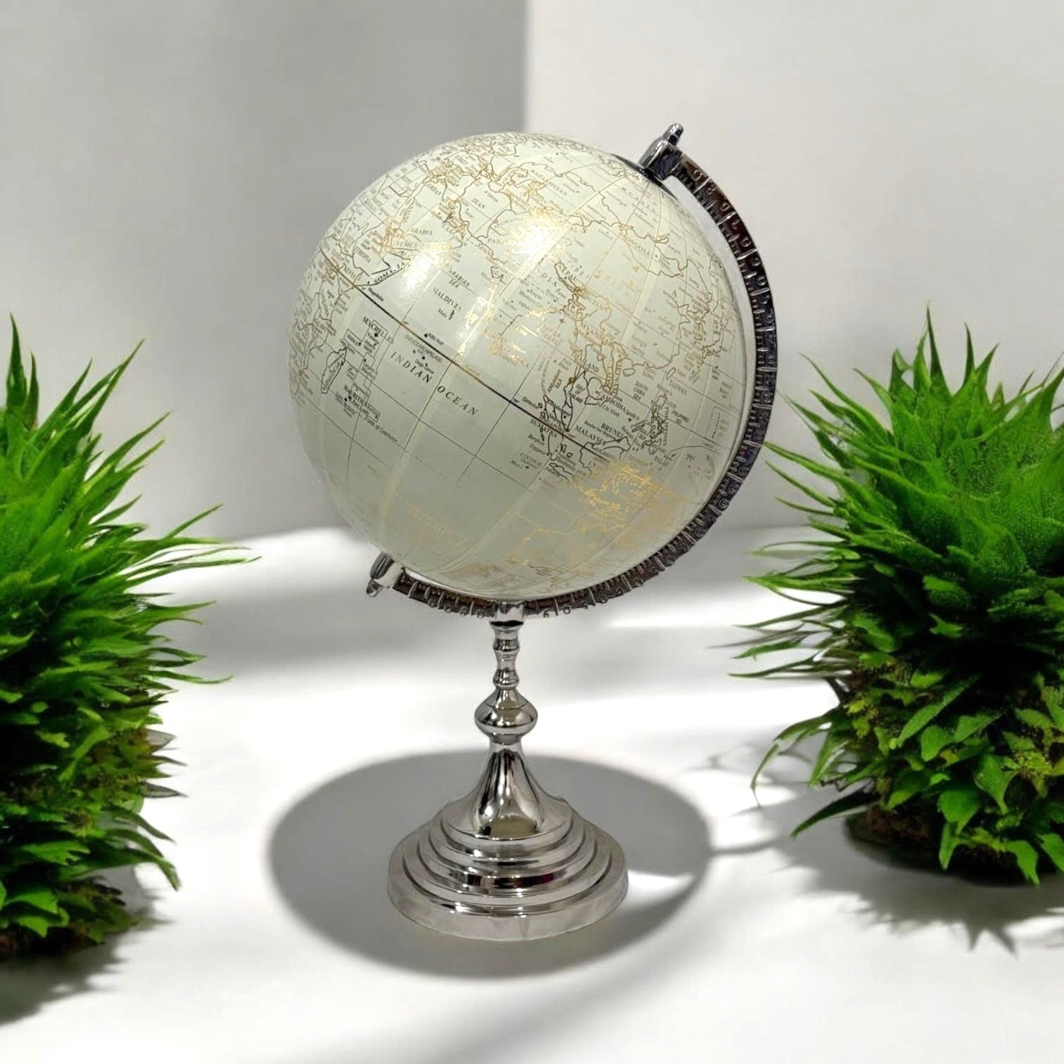 World Globe on Nickel Stand 53cm Tall - 33cm Diameter Map