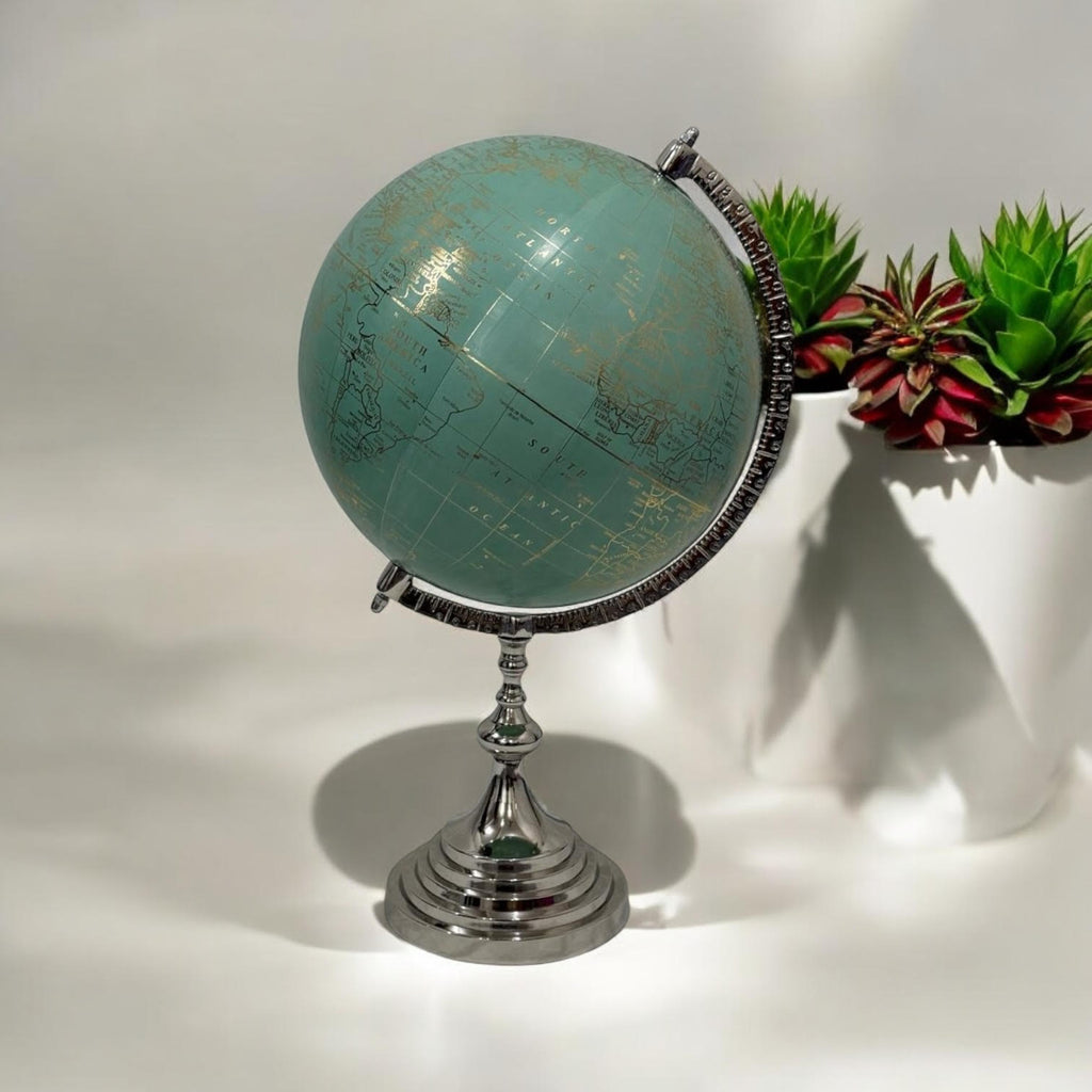 World Globe on Nickel Stand 53cm Tall - 33cm Diameter Map