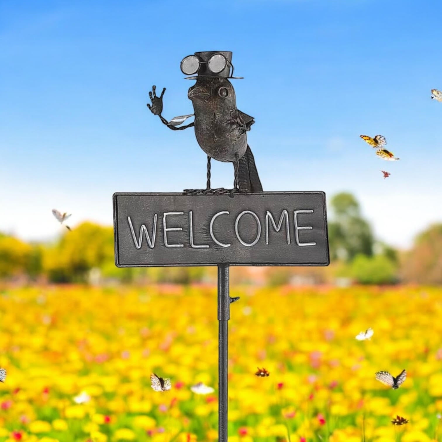 AcaciaHome Durable 125cm Tall Welcome Metal Bird Owl Garden Stake with Decorative