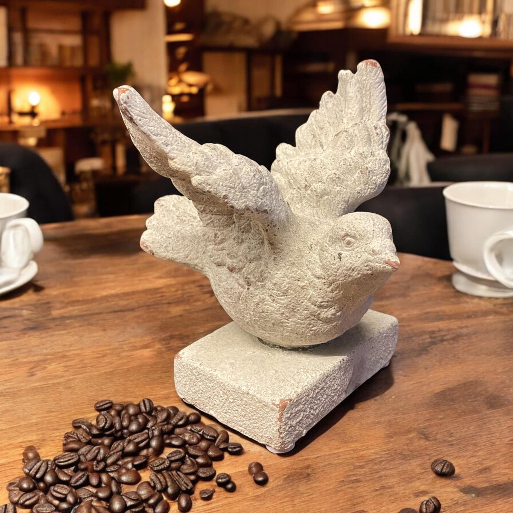Bird on a Base Garden Ornament Resin Bird Sculpture Figurine Stone Look 13cm