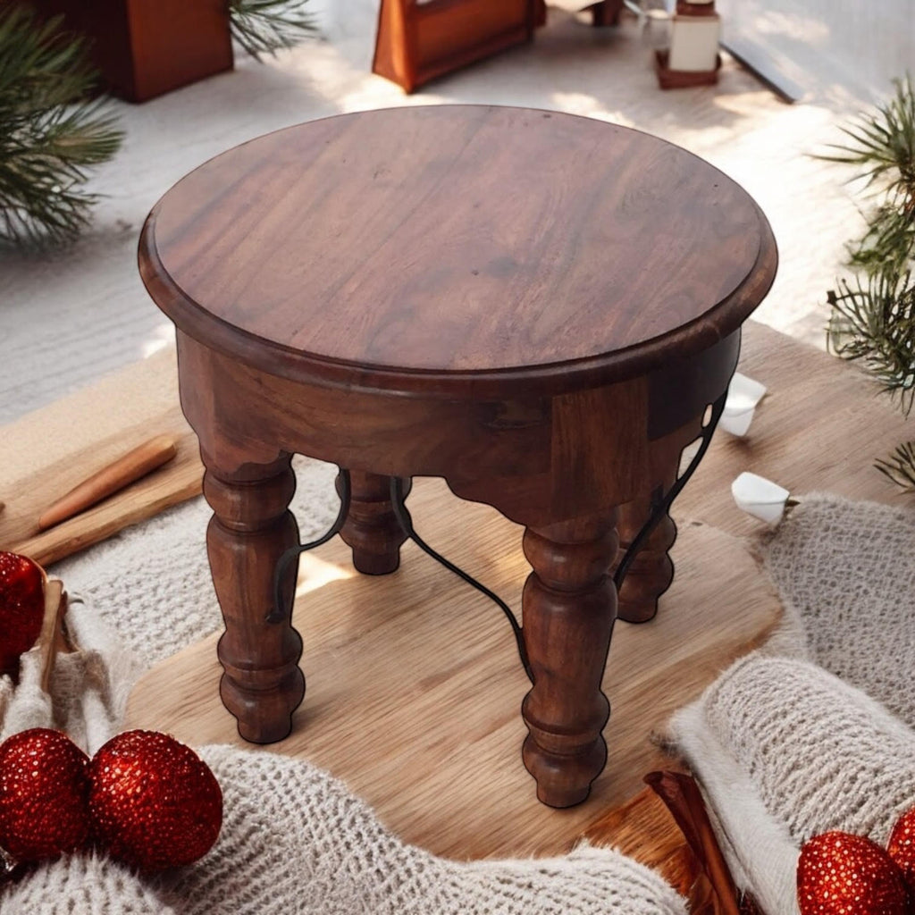 AcaciaHome Durable and Elegant Wooden Round Table (Deep Brown)