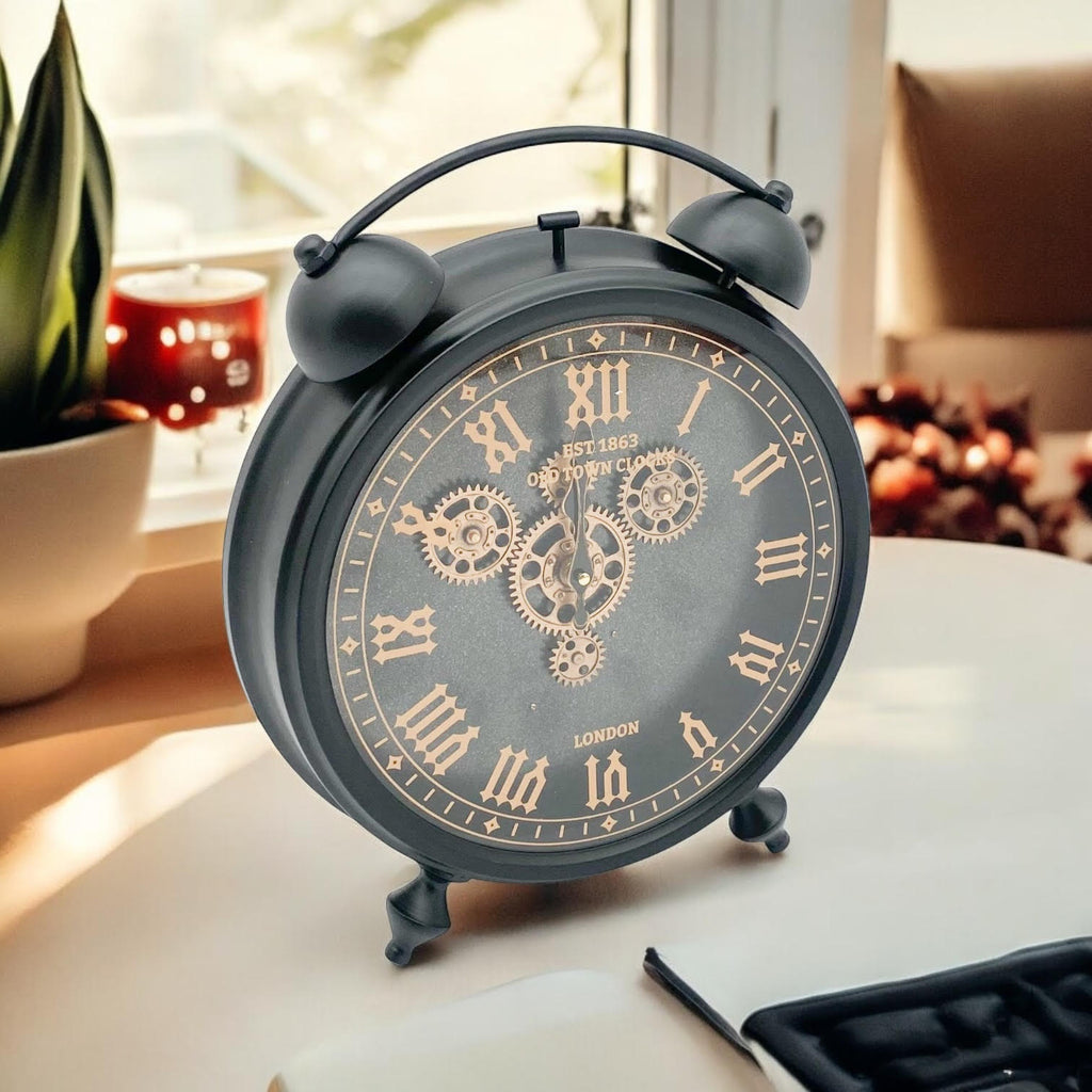 Unique Black and Gold Metal Gear Clock