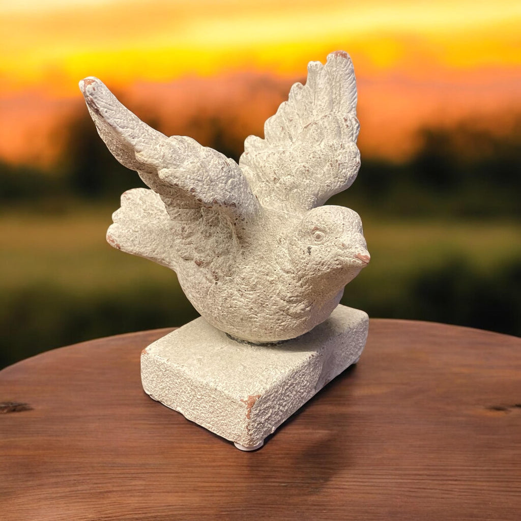 Bird on a Base Garden Ornament Resin Bird Sculpture Figurine Stone Look 10cm