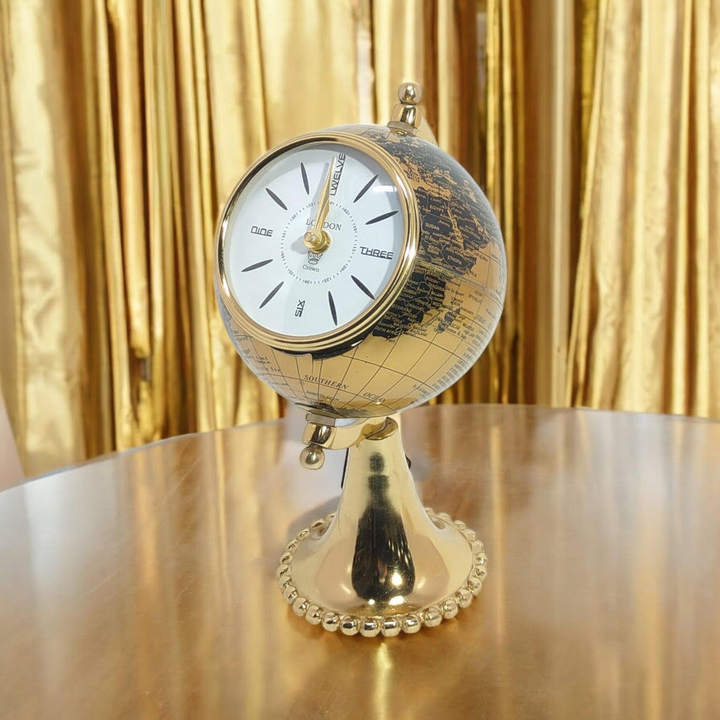AcaciaHome Black Gold Globe Mantel Clock