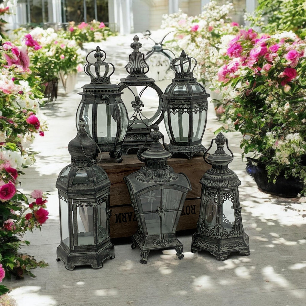 Stunning Metal Grey Tealight Lantern Holder Set of 6