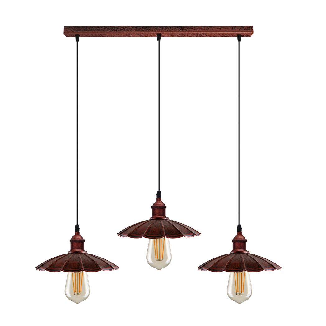 Vintage Industrial Rustic Red 3 Head Reactangle Base Pendant Cord Brushed Light