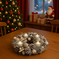 Frosted Wreath Centrepiece with 4 LED Candles