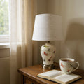 AcaciaHome Oriental Design Large Floral Ceramic Table Lamp with Drum Shade