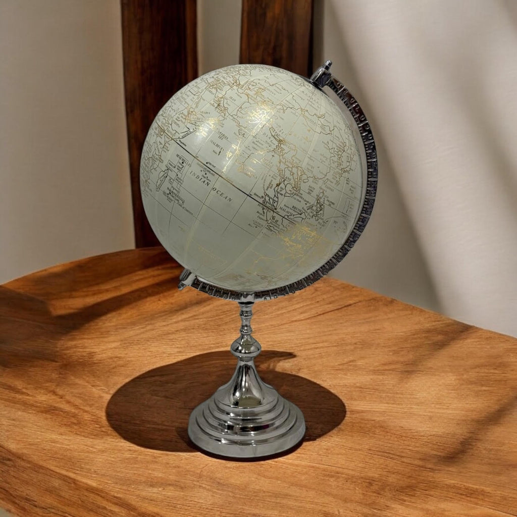 World Globe on Nickel Stand 53cm Tall - 33cm Diameter Map