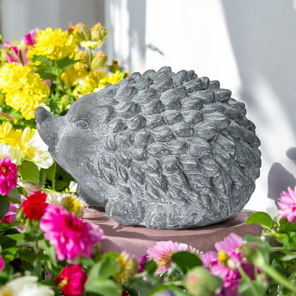 Durable Stone-Look Hedgehog Garden Sculpture (21cm Grey Hedgehog Statue)