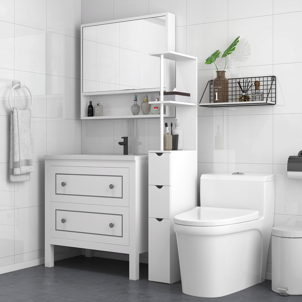 HOMCOM Tall Bathroom Cabinet, Bathroom Storage Cabinet W/ Shelf, Drawers White