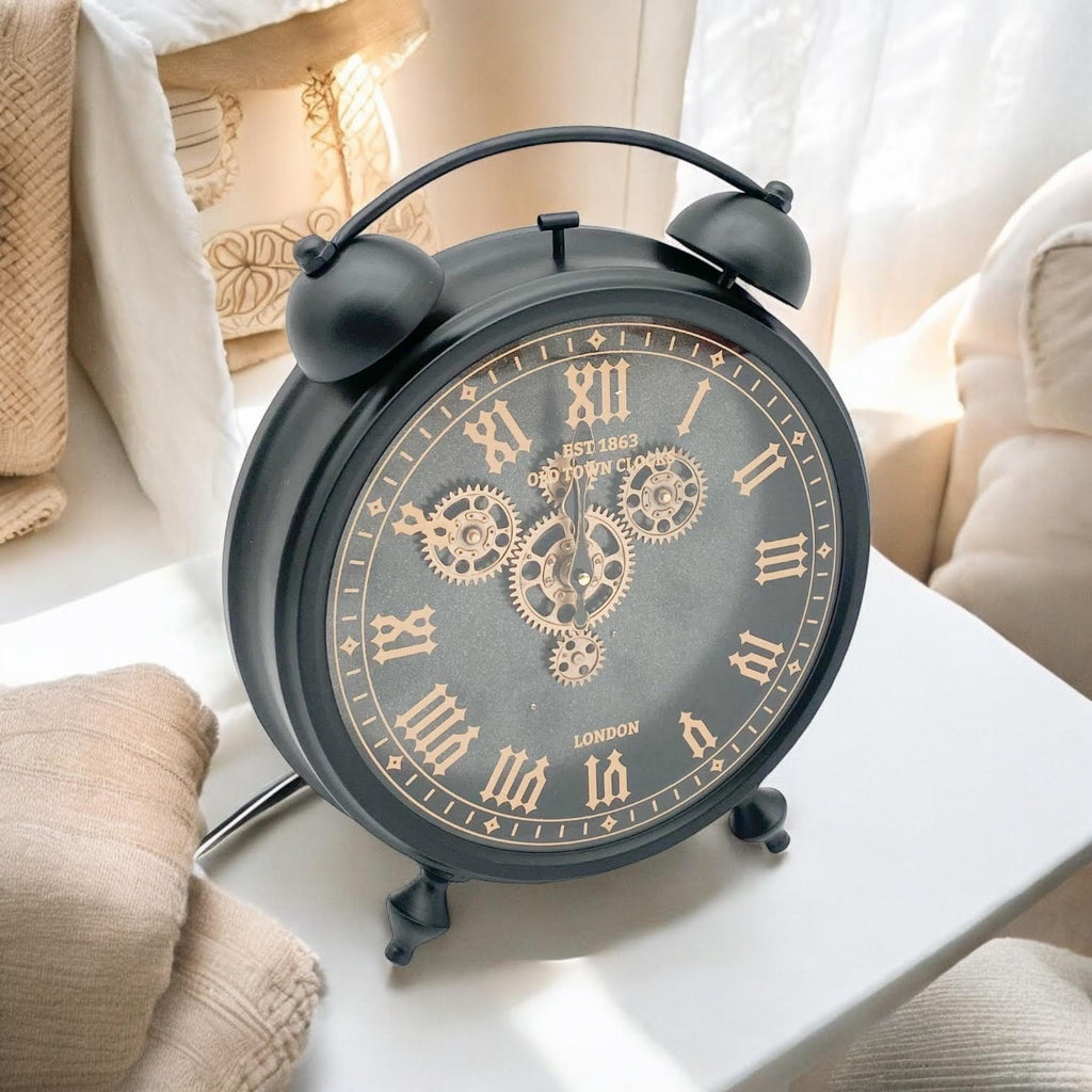 Unique Black and Gold Metal Gear Clock
