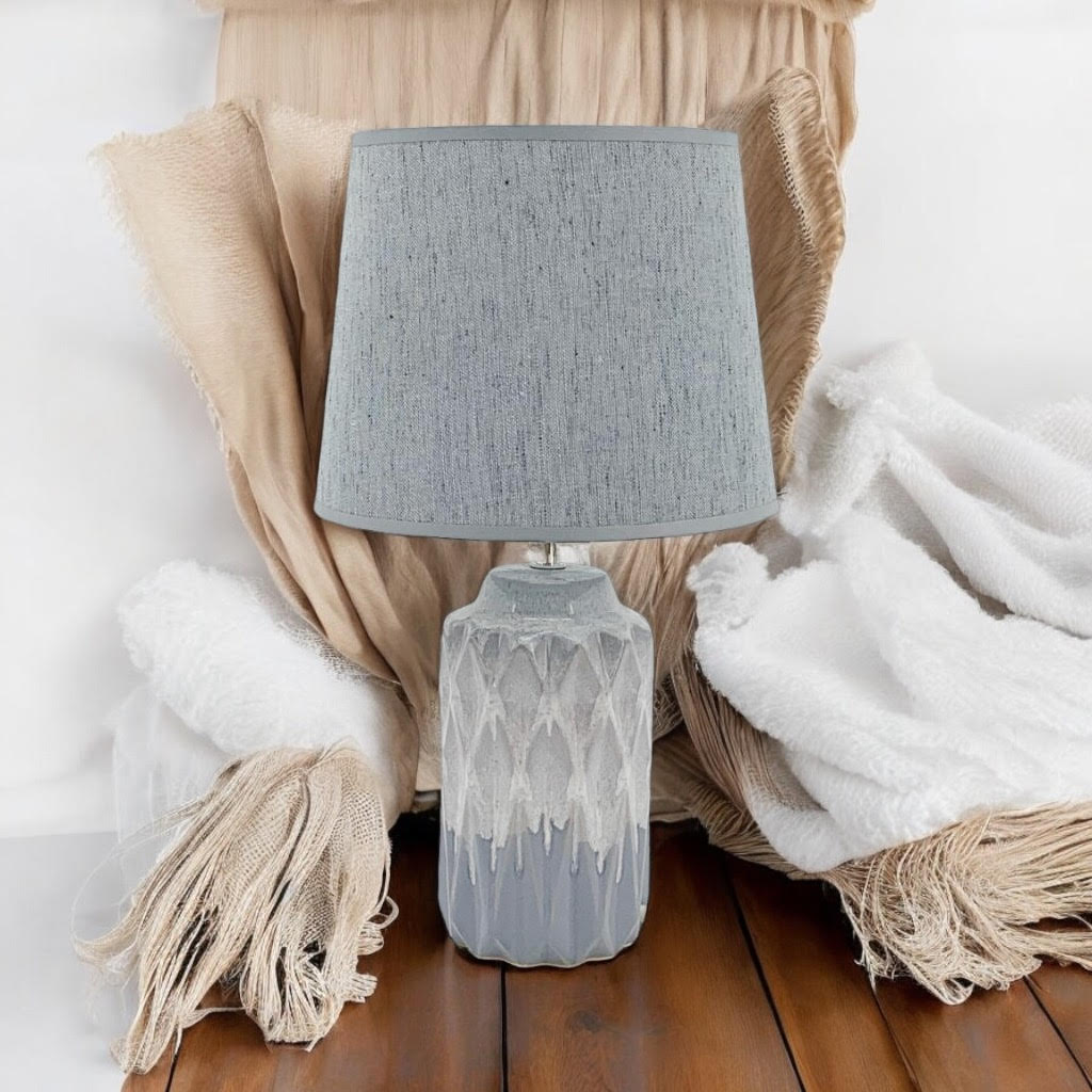 AcaciaHome Cute Grey Two-Tone Ceramic Table Lamp with White Drum Shade (43CM)