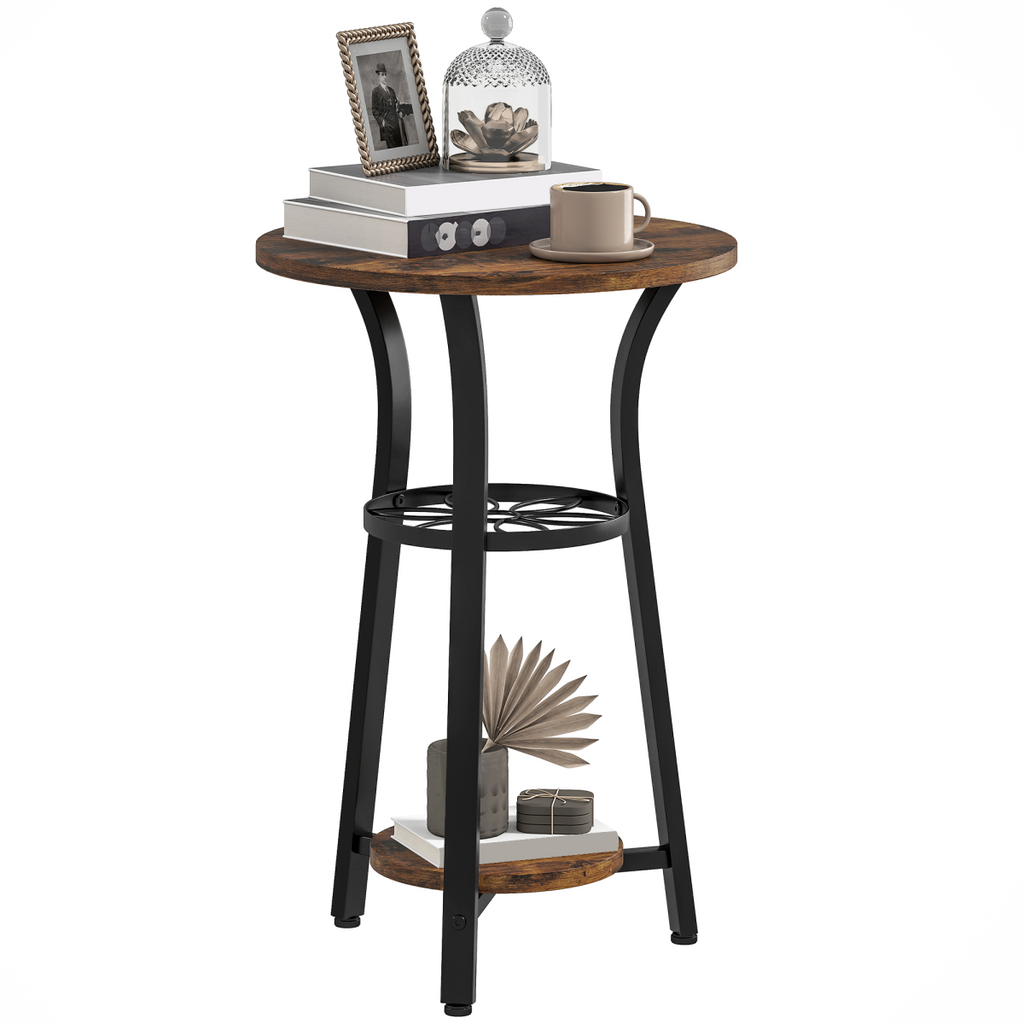 HOMCOM 3-Tier Small End Table Industrial 38 cm Round Side Table Rustic Brown