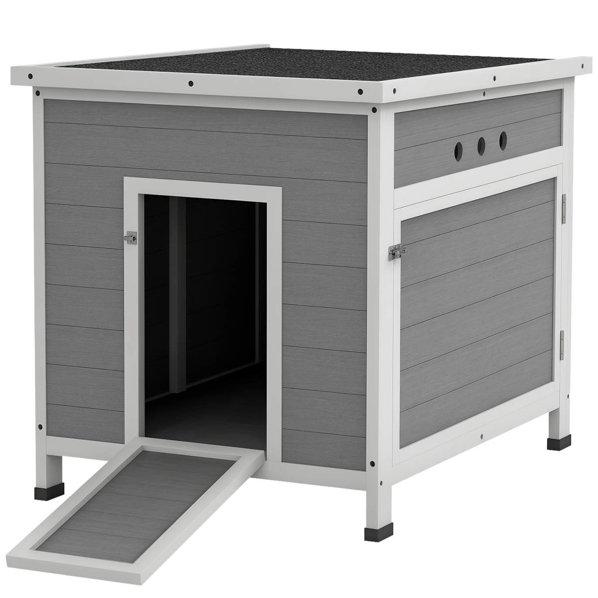 PawHut Wooden Duck House, Poultry Coop with Double Doors, Openable Roof, Grey