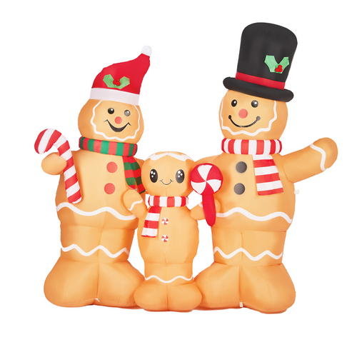1.9M Lighted Christmas Inflatable Decoration, Inflatable Gingerbread Man Family, Funny Blow Up Yard Decorations with Built-in LED Lights for Holiday Party Front Yard Lawn Garden Decor