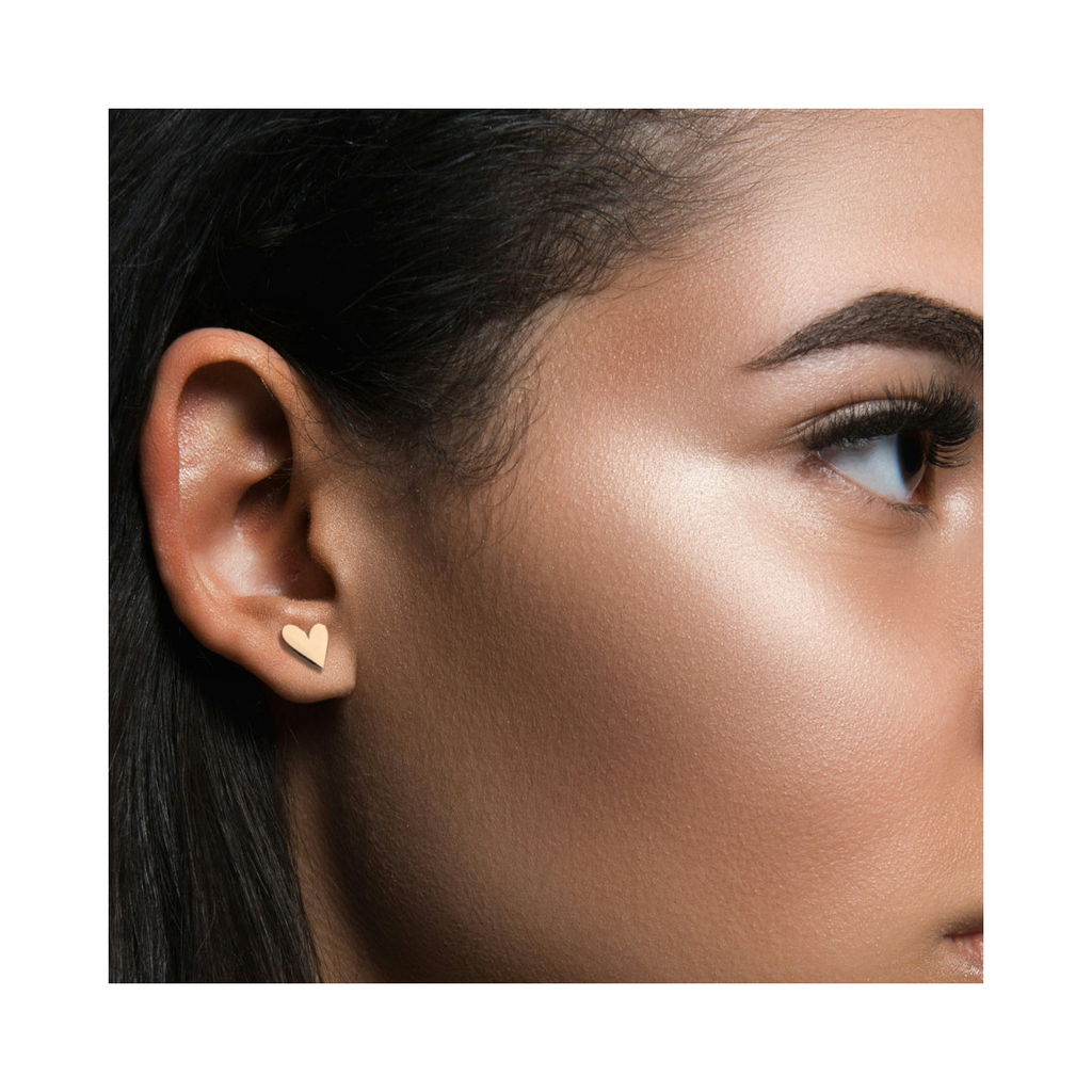 Tilted Heart Gold Stud Earrings
