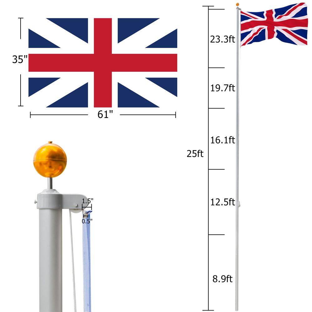 5.1*5.1*750cm Aluminum Alloy Splicing Flagpole Adjustable And Retractable