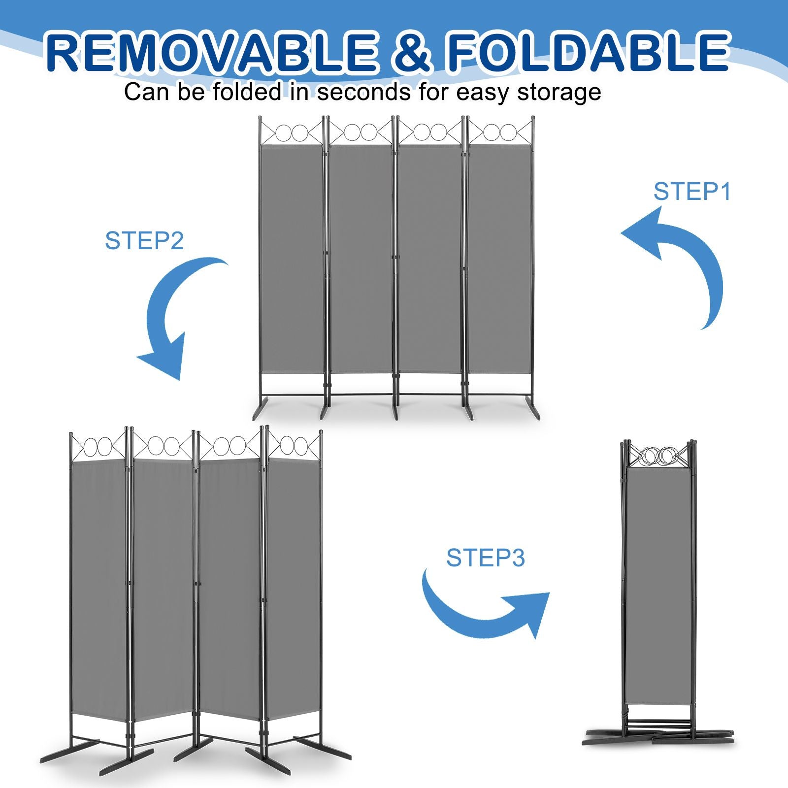 5.74FT 4-Fold Top With Shape 130g Polyester Cloth Plastic Feet Carbon Steel Frame