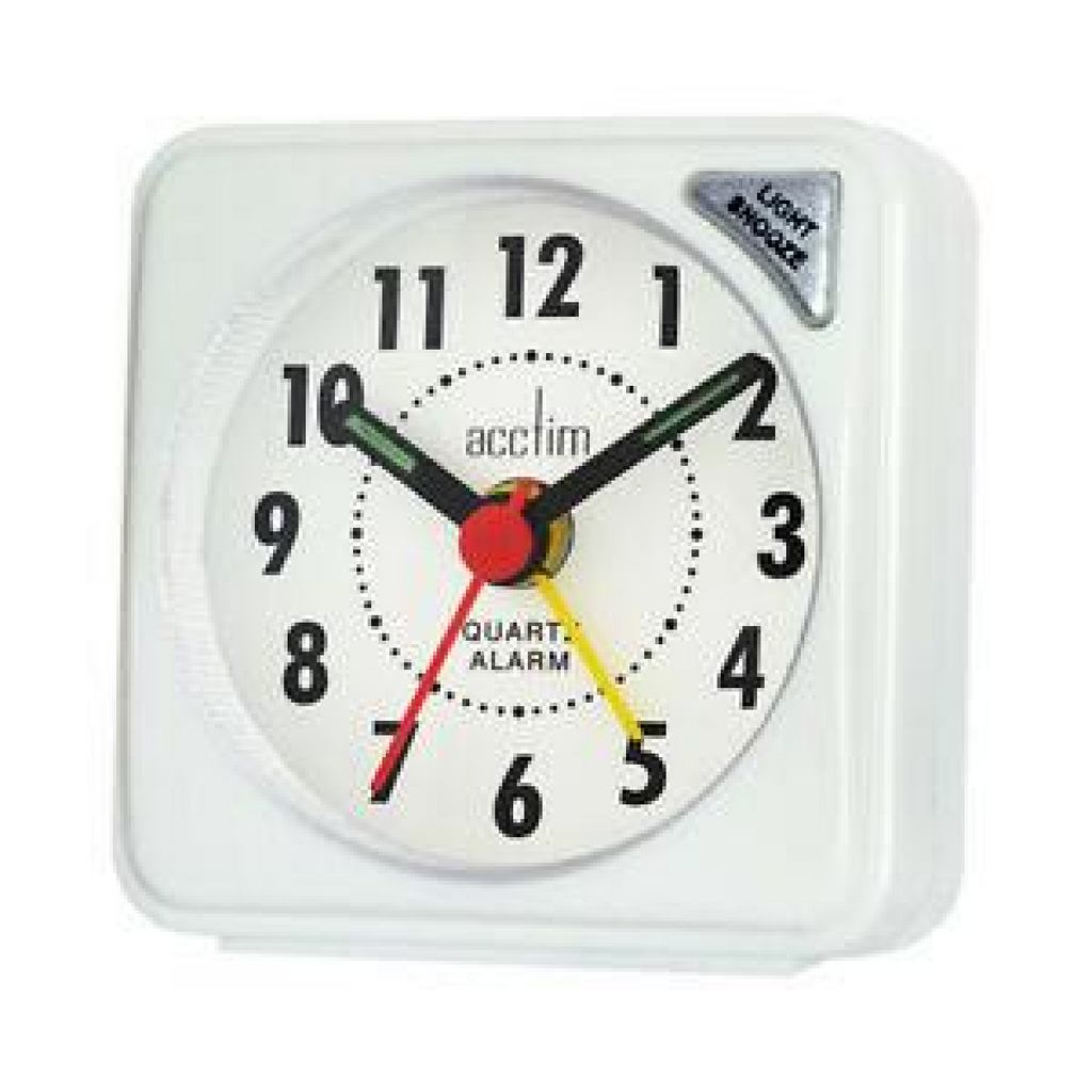 Acctim Ingot Quartz Travel Alarm Clock Light & Snooze White 25/738WBX8