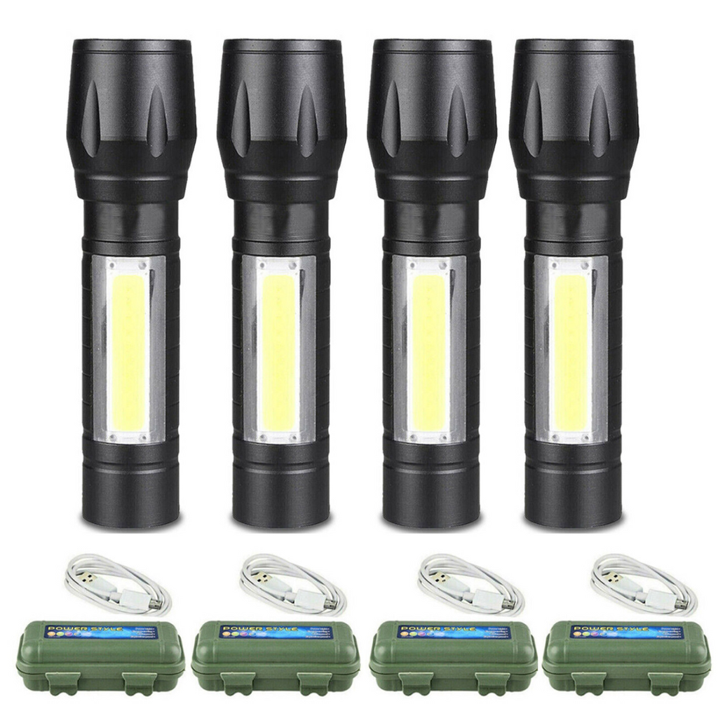 4 Pack Mini Zoomable LED Flashlight USB RechargeableCamping Hiking Flashlight Work light